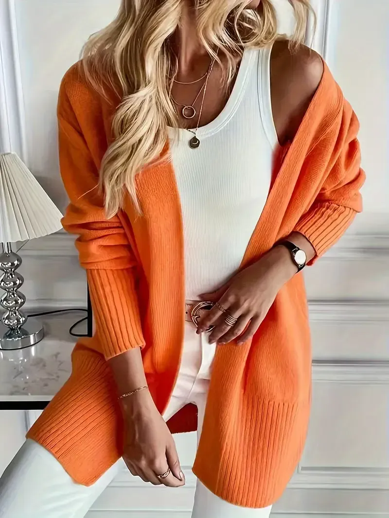 (Clearance Sale🔥)Casual Solid Open Front Loose Knit Cardigan With Pocket