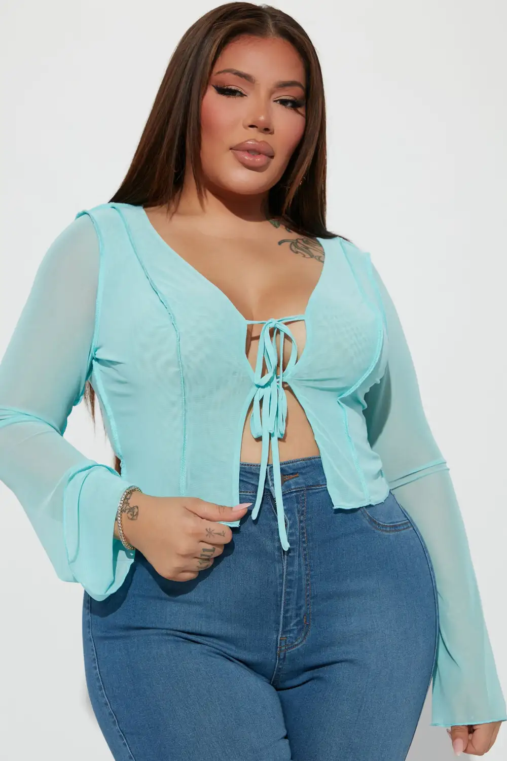 Guiselle Tie Front Top - Teal