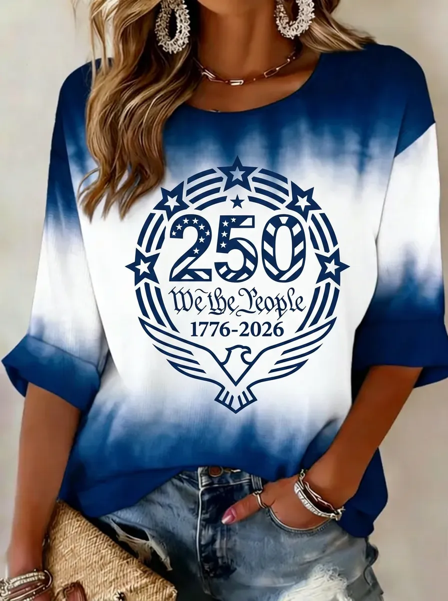 Women's USA Patriotic 250th Anniversary Eagle Printed Tie-Dye T-shirt