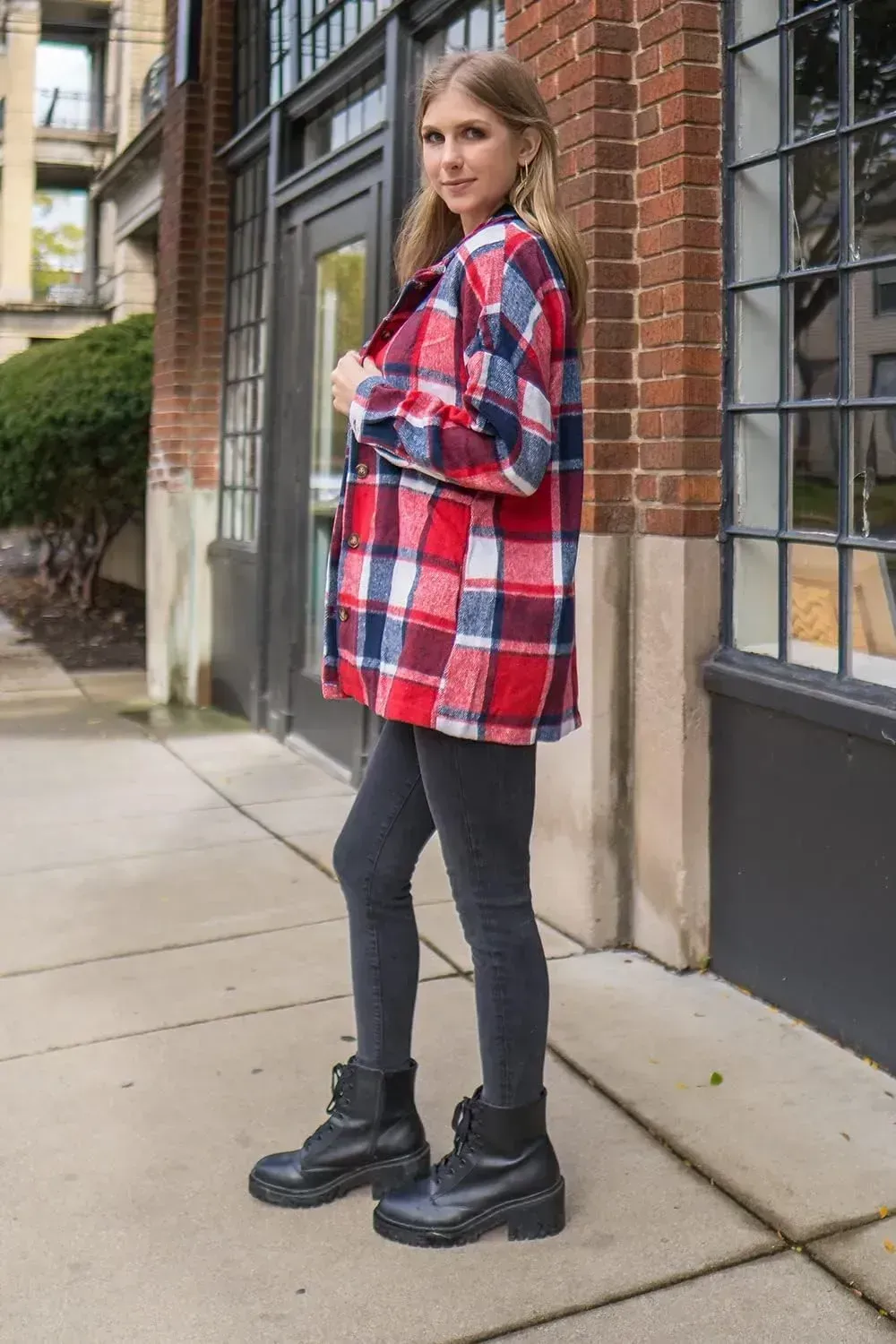 Women's 2023 Fall Clothes Plaid Shacket Jacket Long Sleeve Button Down Flannel Shirts Fashion Blouse