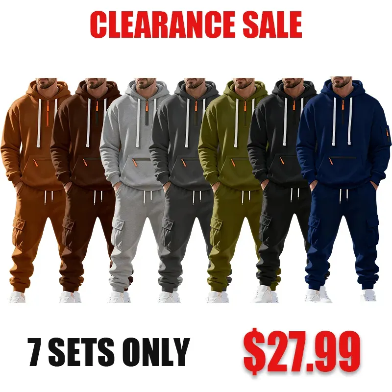 🔥7 SETS $27🔥,Clearance sale!Men’s Winter Fleece-Lined Set – Warm Casual Workwear Outfit with Multi-Pocket Jacket & Pants