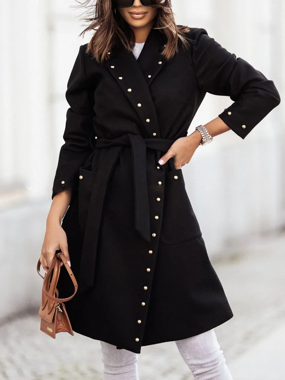 Simple Rivet Deco Lapel Coat