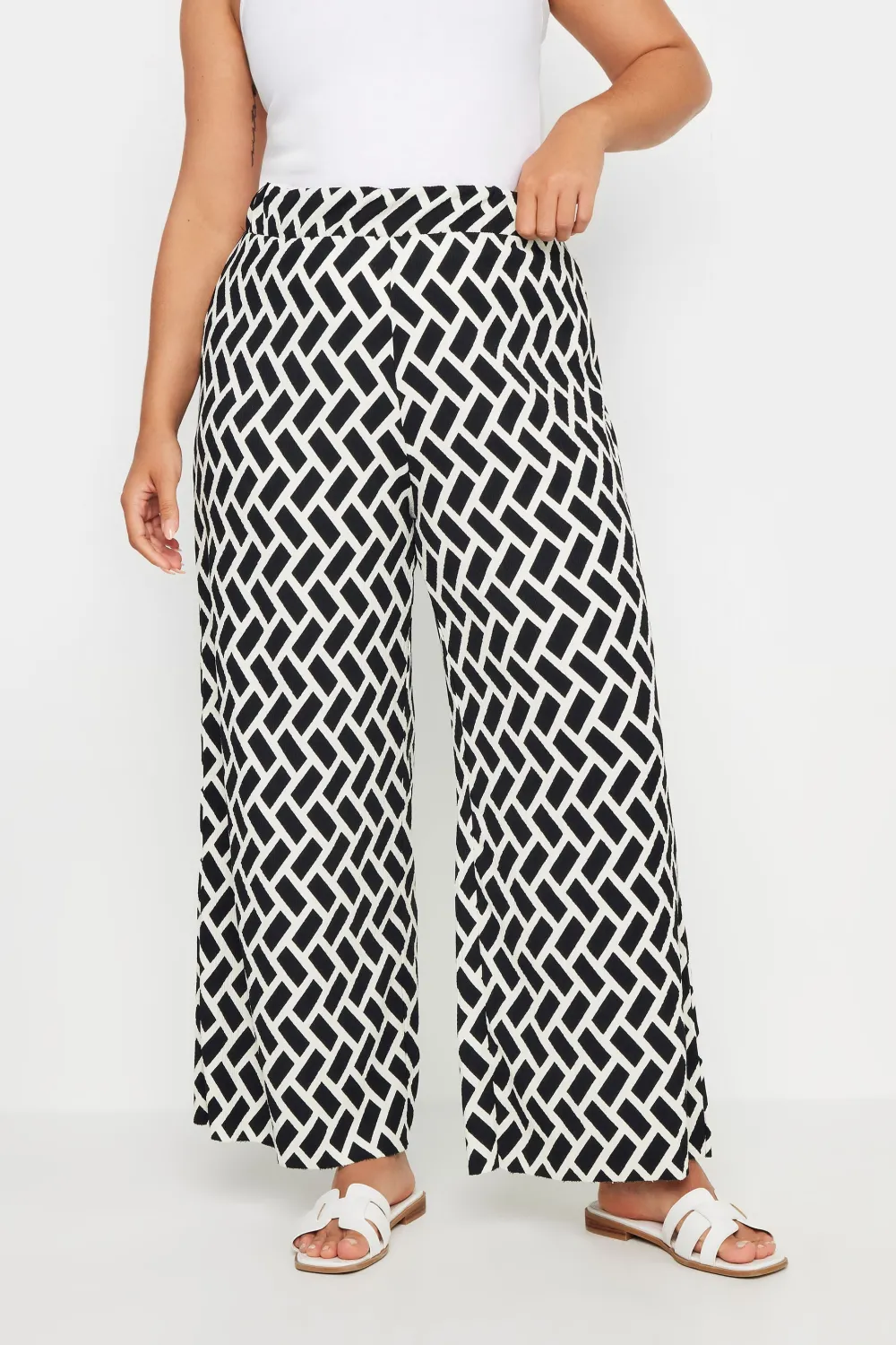 YOURS Curve Dark Grey Abstract Print Textured Wide Leg Trousers