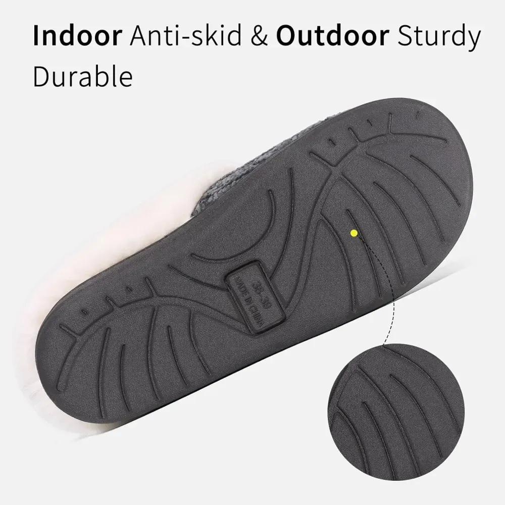 Warm Knit House Slippers for Women Comfy Wool-Like Lined Chenille Slippers with Memory Foam and Indoor Outdoor Soles