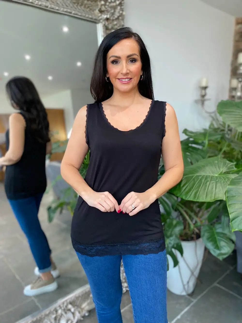 Black Lace Trim Vest Top Ruth