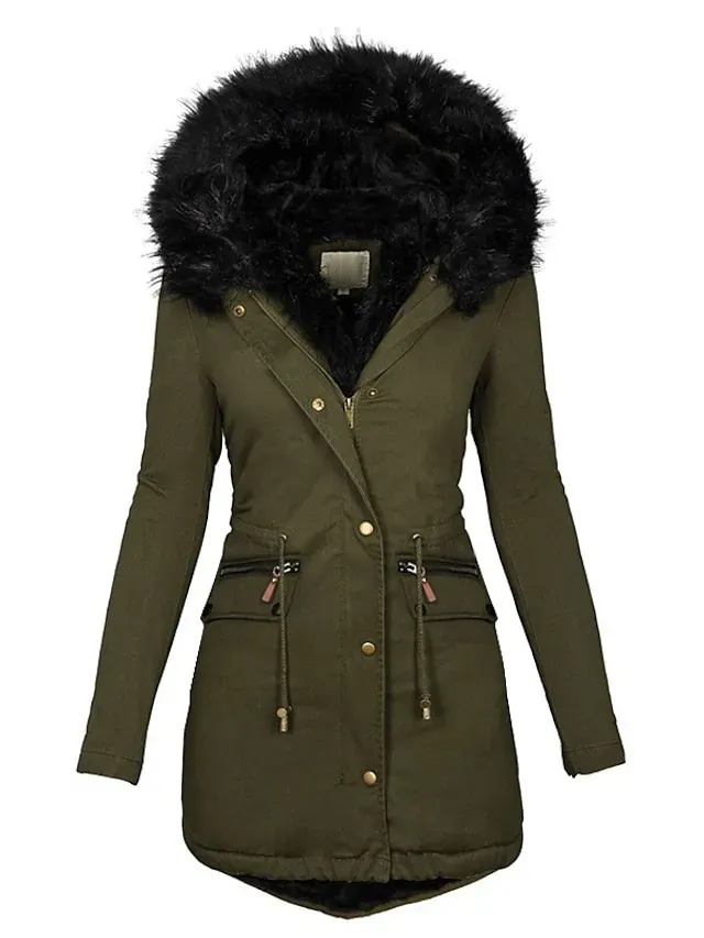 Women's Winter Coat Fleece Lined Puffer Jacket Drawstring Hooded Parka Thermal Warm Heated Jacket with Poackets Fall Long Coat Windproof