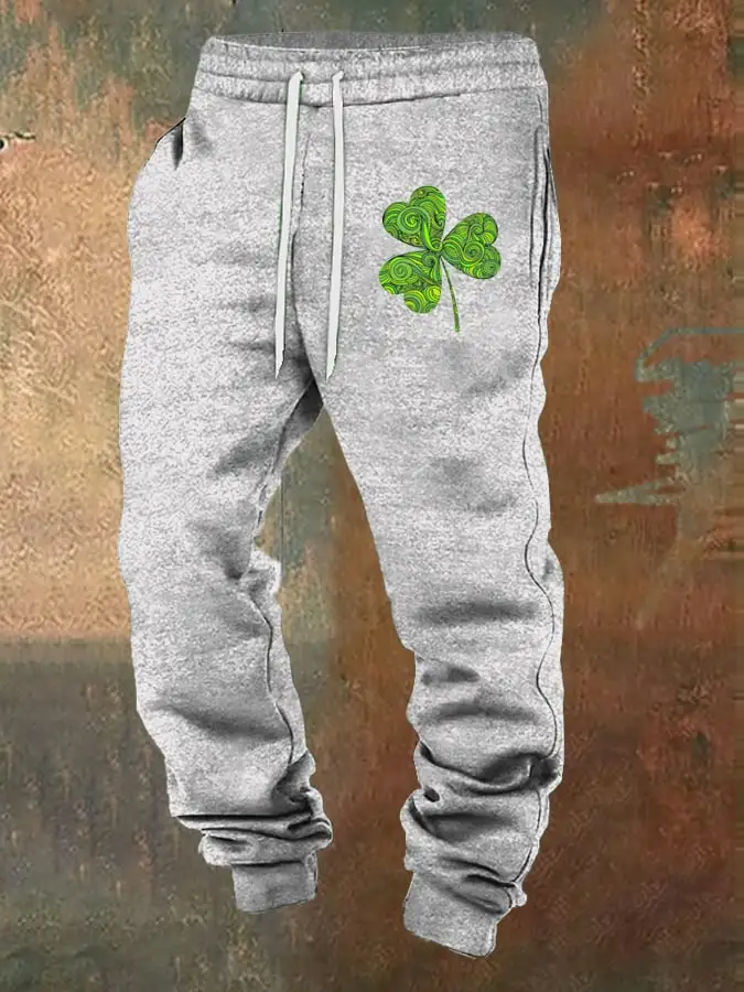 Men's St. Patrick's Day Printed Elastic Waist Tie-Up Trousers