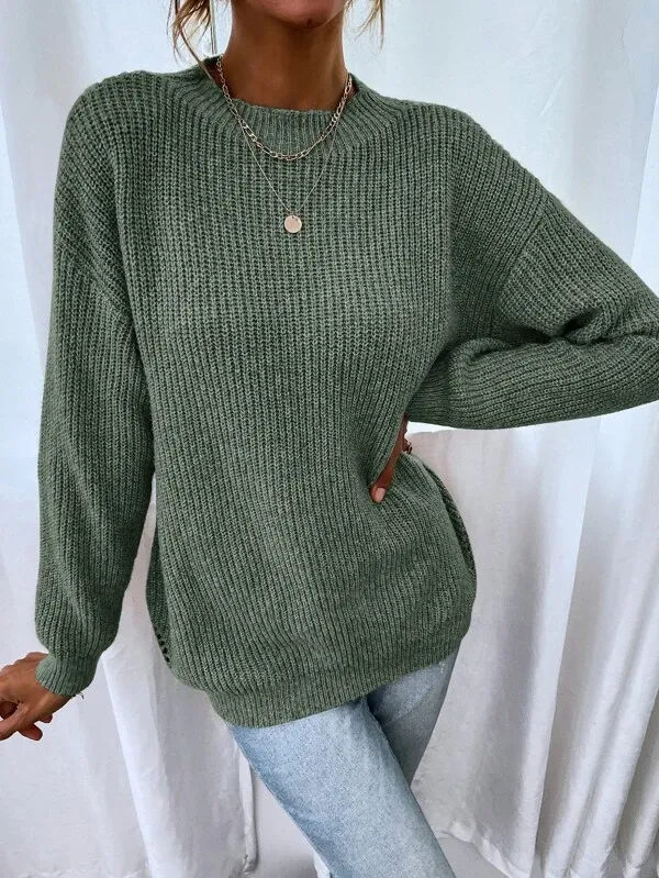 Drop Shoulder Marled Knit Sweater