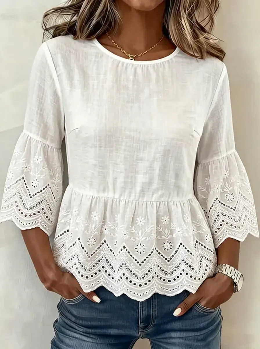 Women's Nashville Floral Eyelet Embroidered Peplum Top