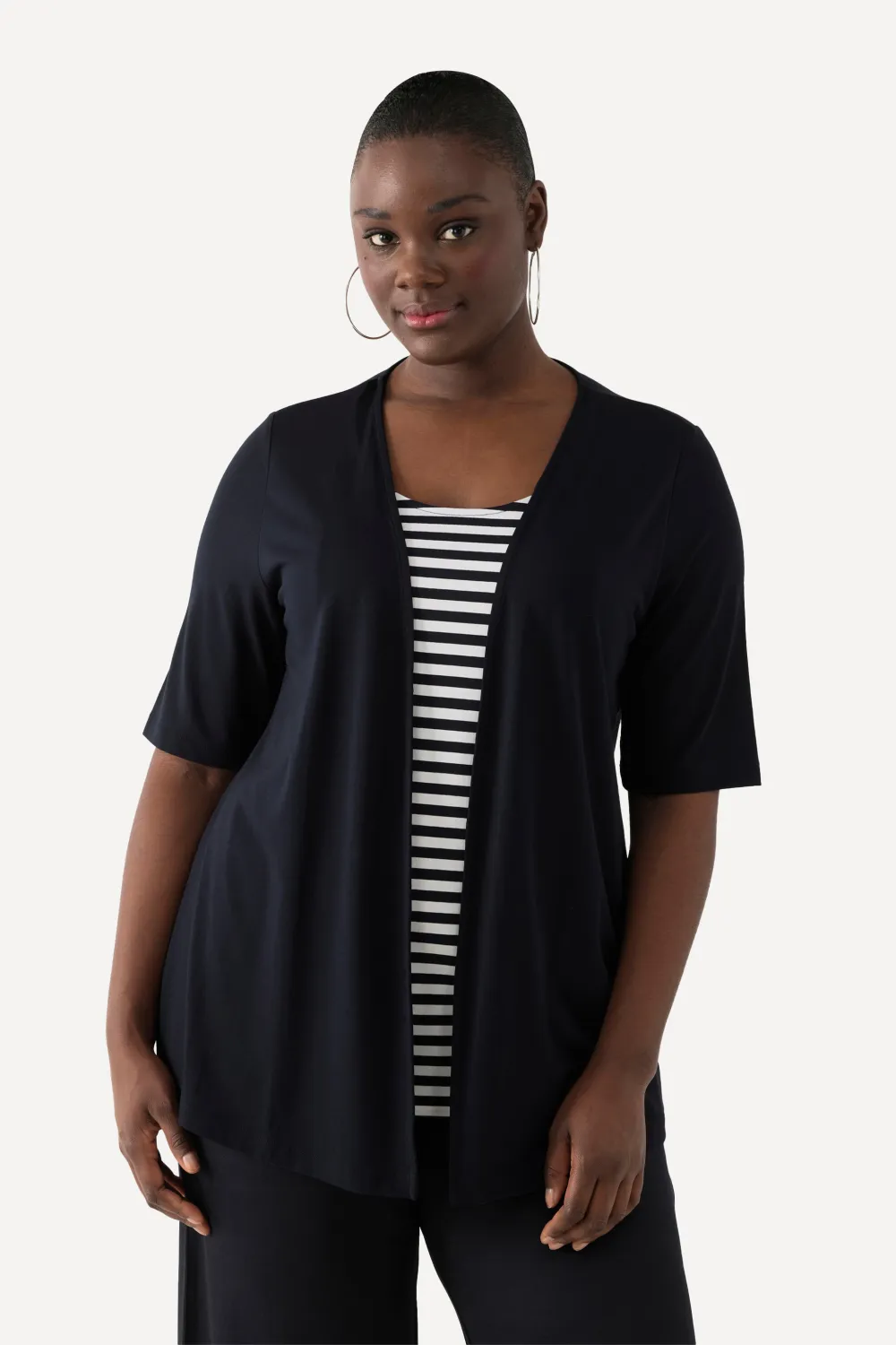 Two-in-One-Shirt Ringel Rundhals Halbarm