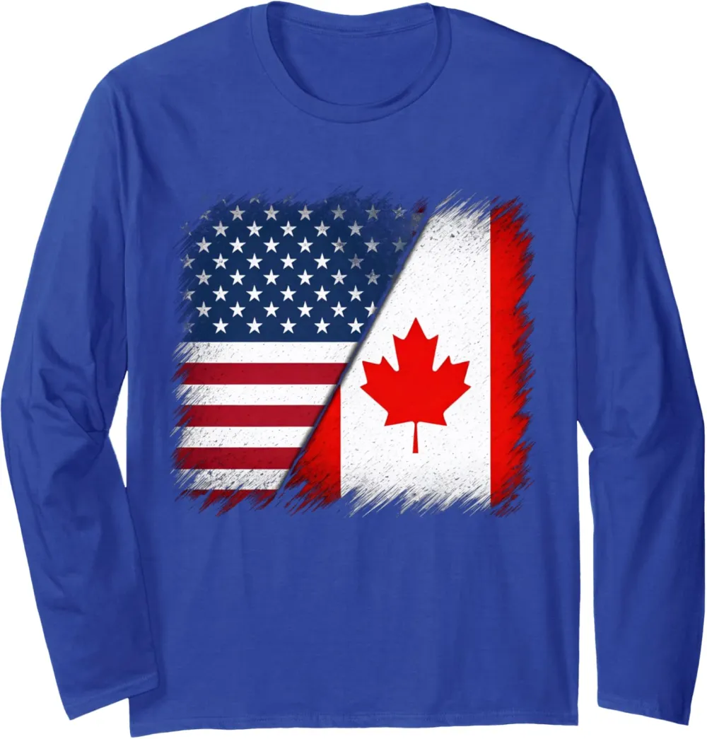 Canada 51st State American Half American USA Flag Canadian Long Sleeve T-Shirt