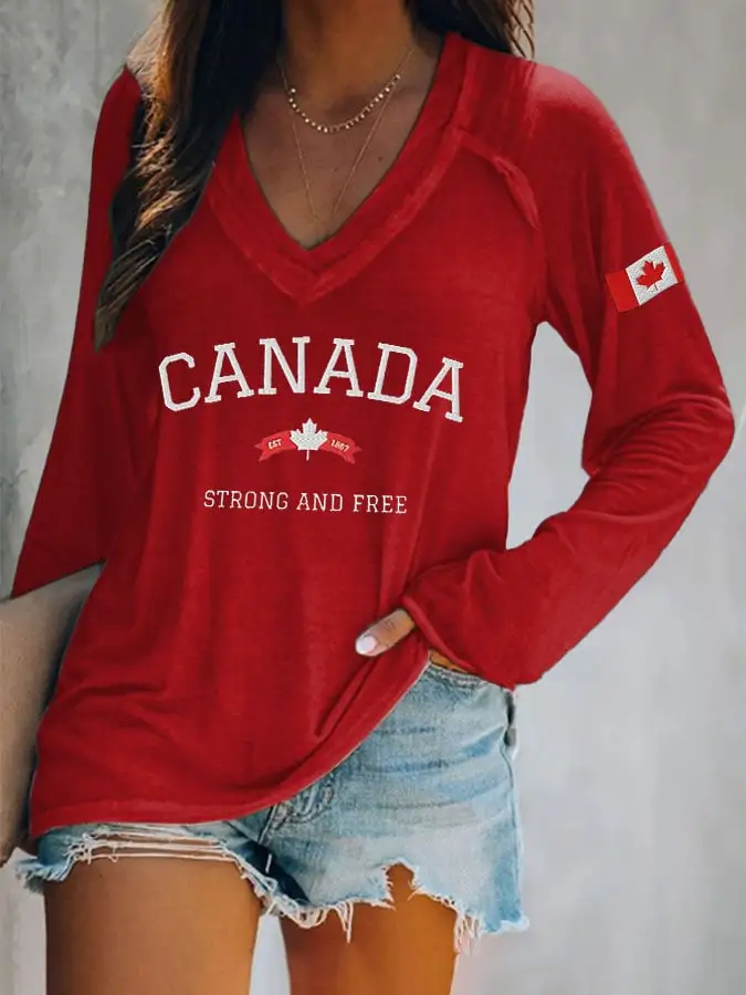 Women'S Canada Strong And Free Print T-Shirt
