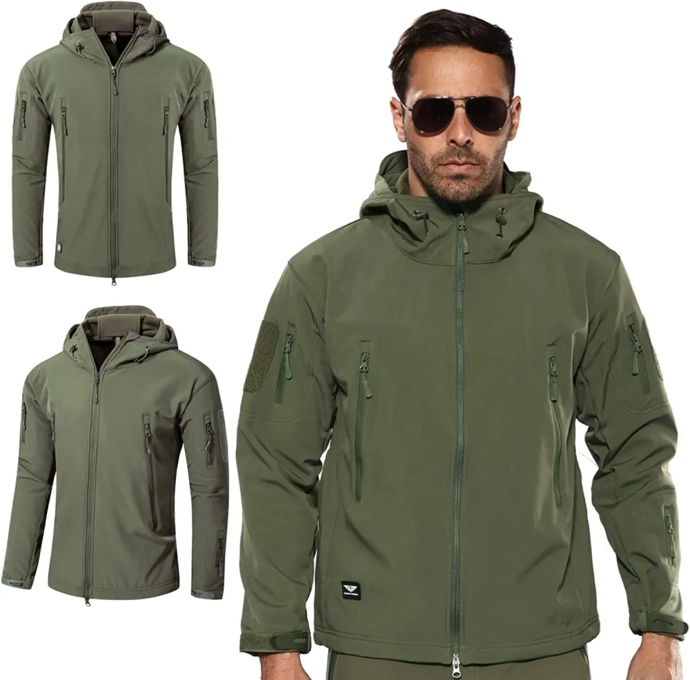 Men's Outdoor Waterproof Soft Shell Hooded Military Tactical Jacket