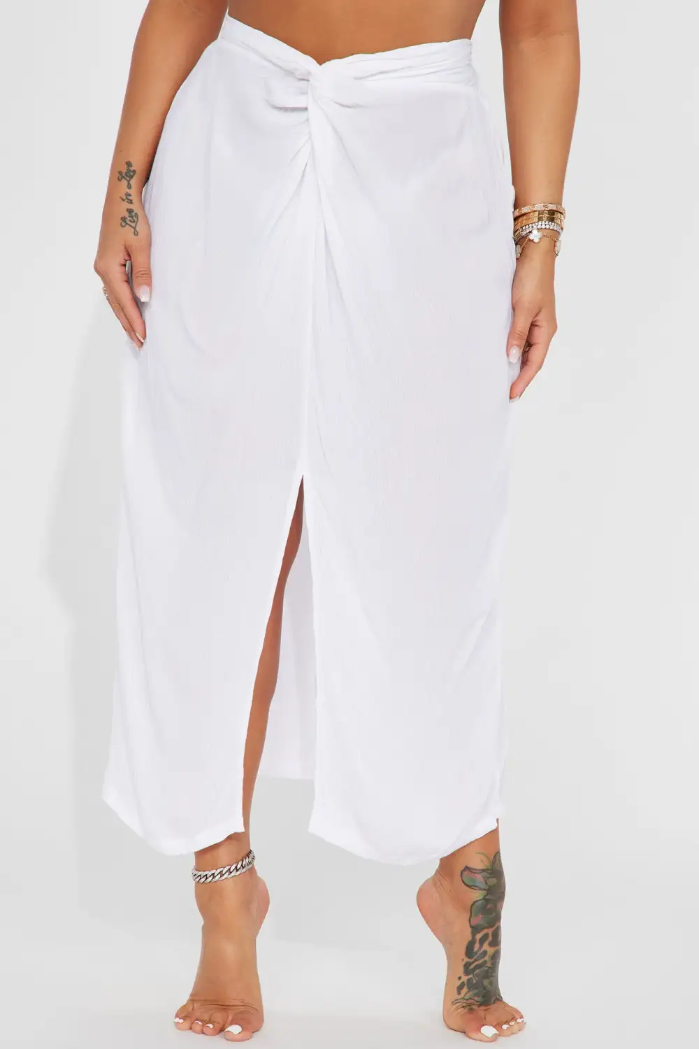 Breezy Nights Linen Swim Cover Up Skirt - White