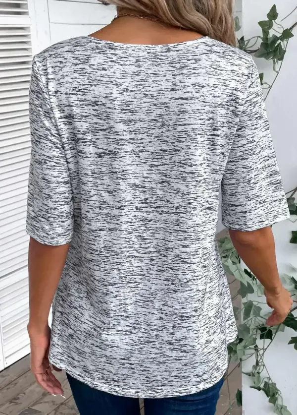 Light Grey Marl Button Half Sleeve T Shirt