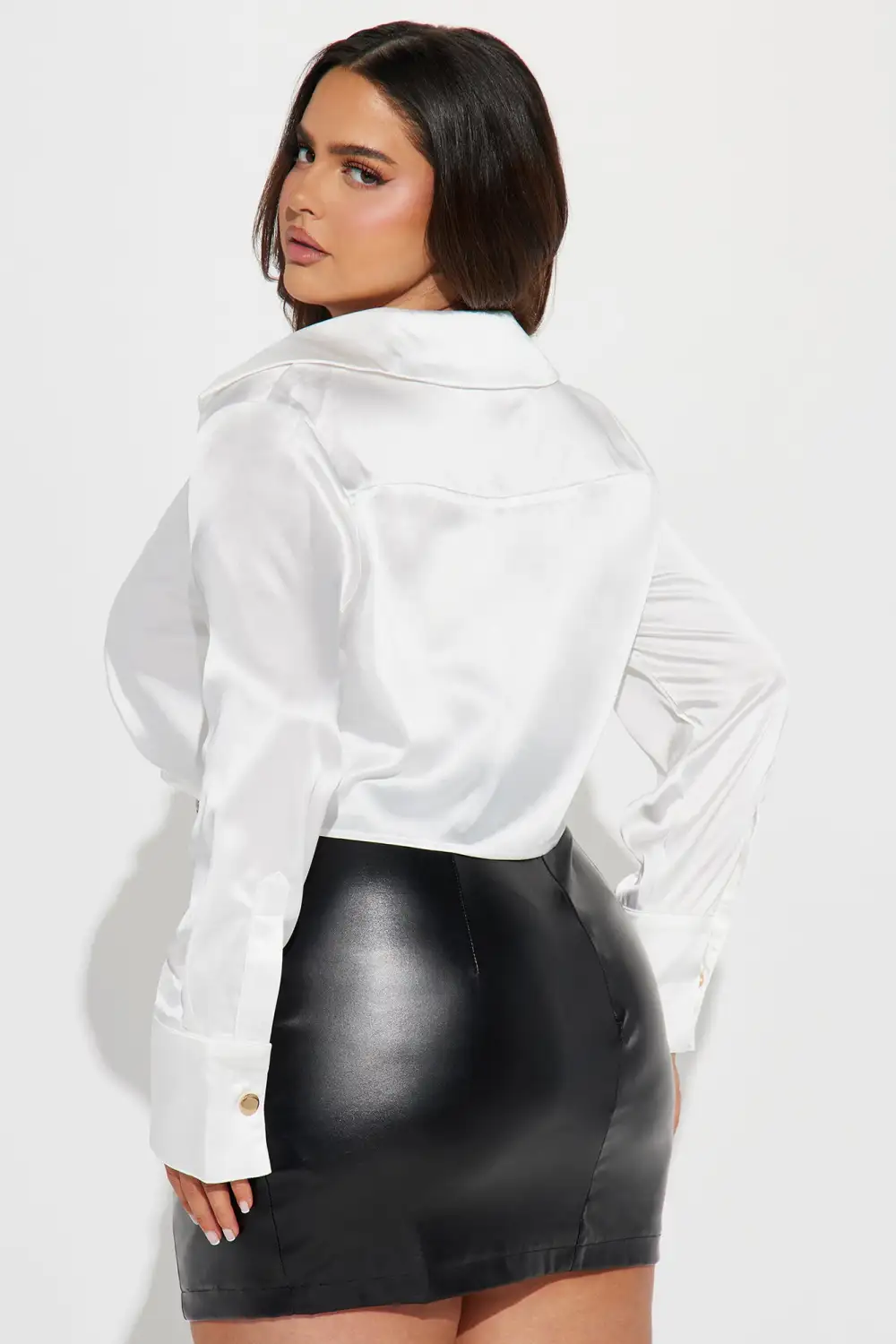 On My Own Cropped Satin Shirt - White