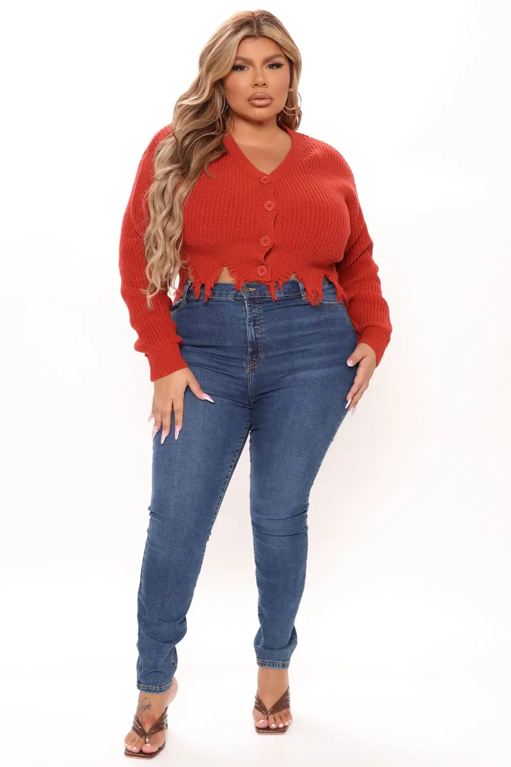 Distressed With You Cardigan - Rust