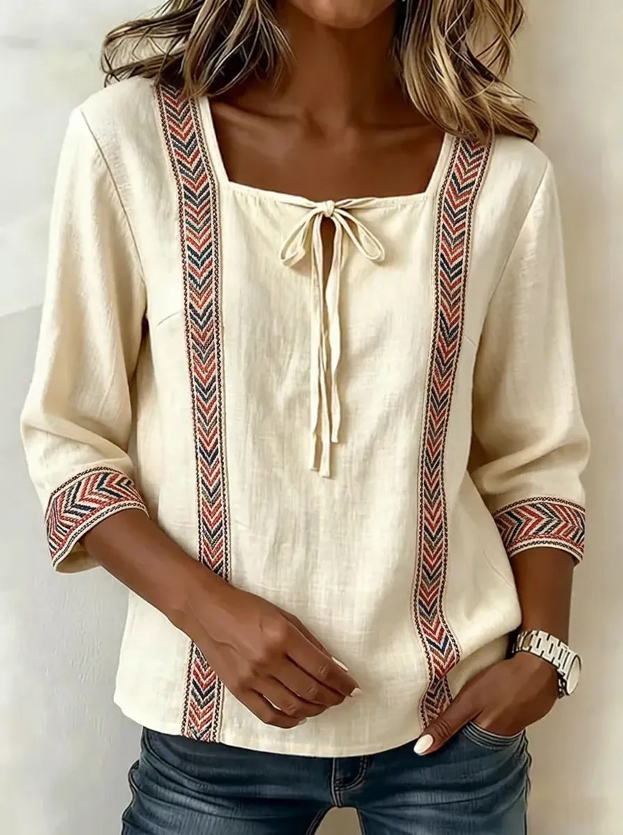 Women's Nashville Country Style Chevron Pattern Printed Square Neck Top