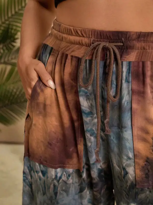 Full Size Tie Dye Wide Leg Pants Plus Size