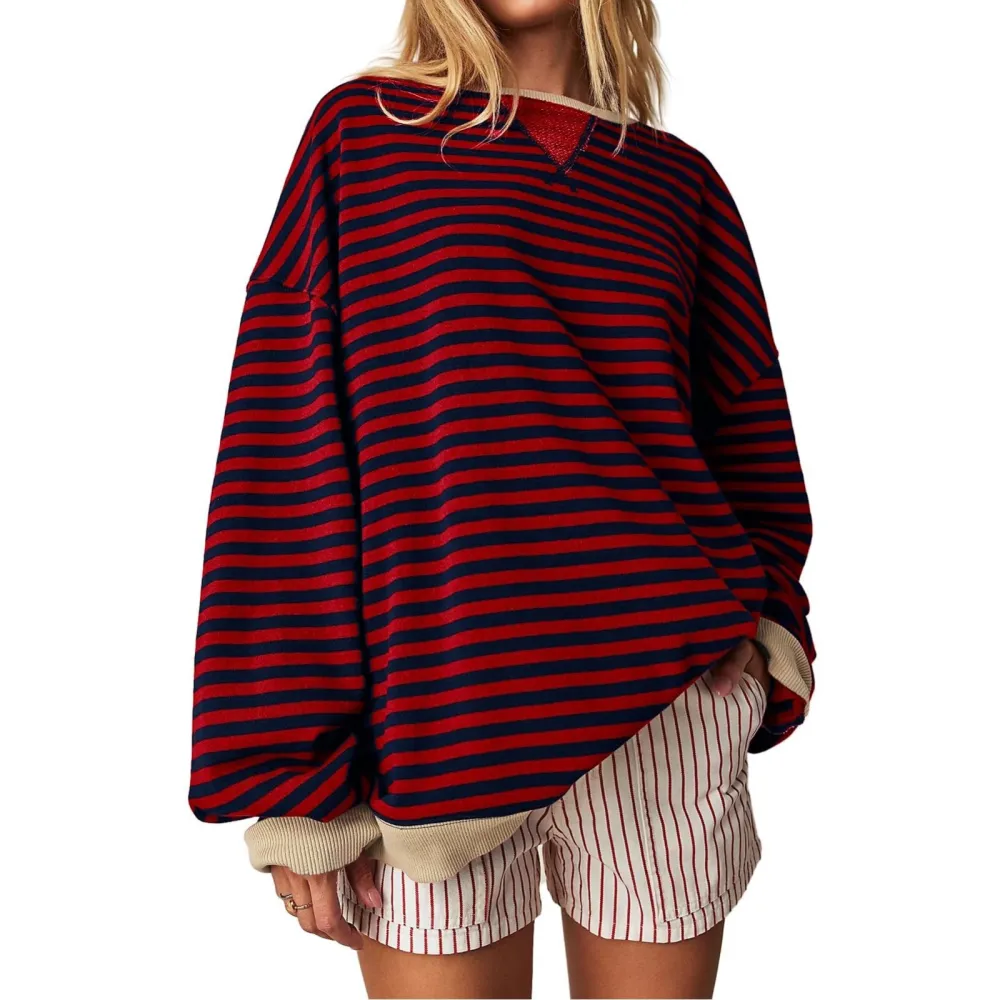 Women’s Polyester Loose Striped Sweatshirt