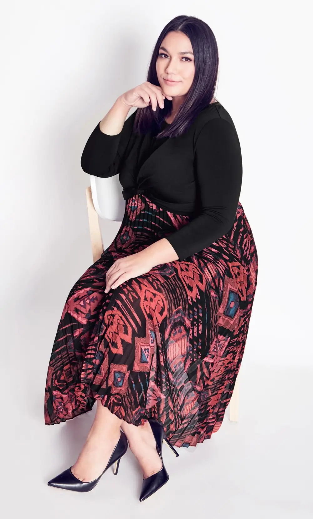 Evans Black & Pink Aztec Print Wrap Dress