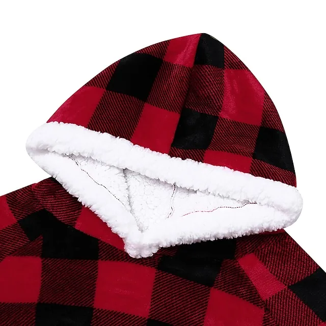 Oversized Wearable Blanket Christmas Flannel Thick Soft Warm Long Hoodie Blanket Big Hooded Sweatshirt Hoodie Blanket for Adults Women Girls Teenagers Teens Men Black