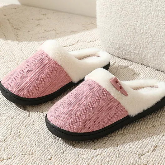 Light Pink Closed Toe Falt Tweed Slippers