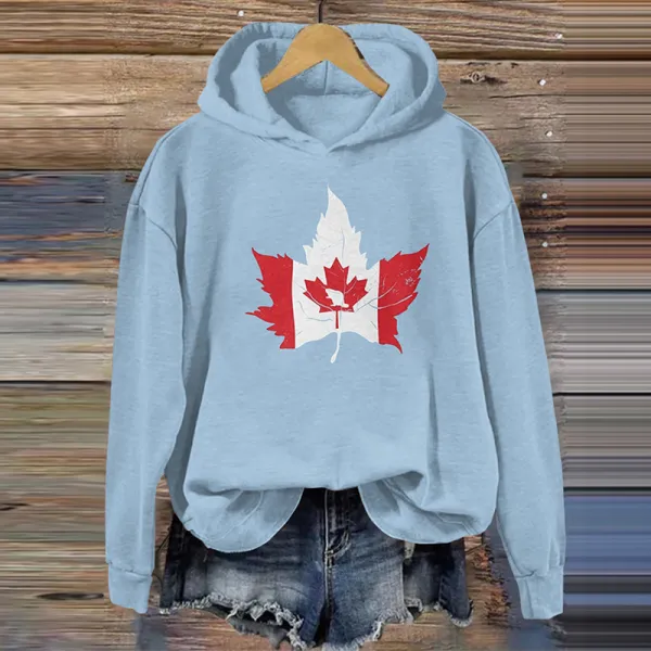 Women's Canadian Maple Leaf Flag Print Casual Hoodie