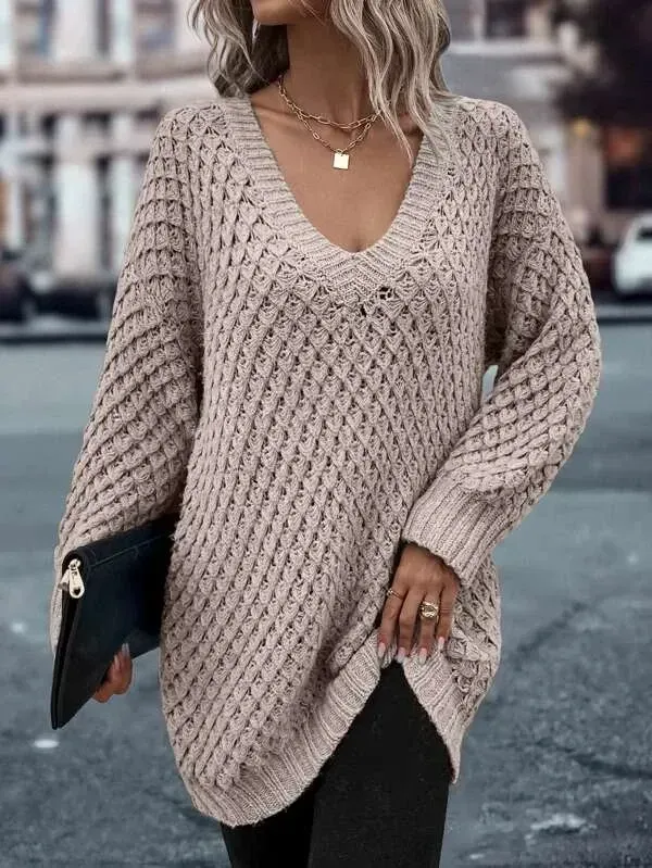 Solid Drop Shoulder Cotton Oversized Sweater