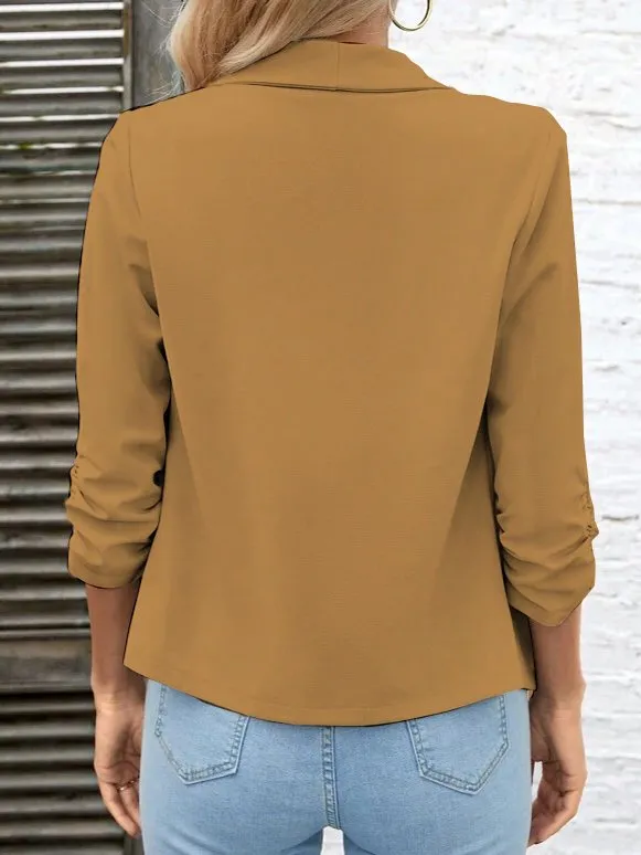 Ruched Sleeve Open Front Jacket