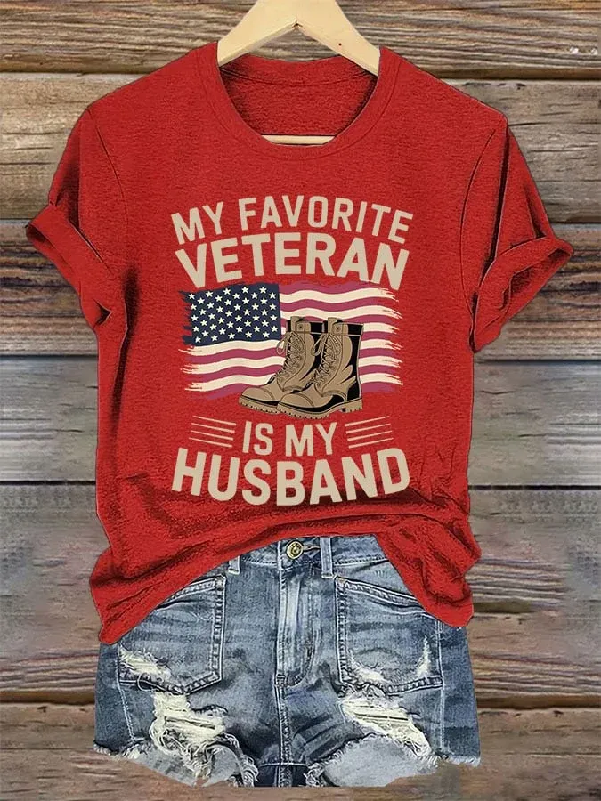 Women's 'My Favorite Veteran Is My Husband' Print T-Shirt