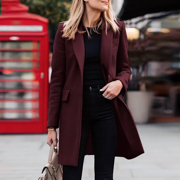 Solid Front Pockets Single Button Coat