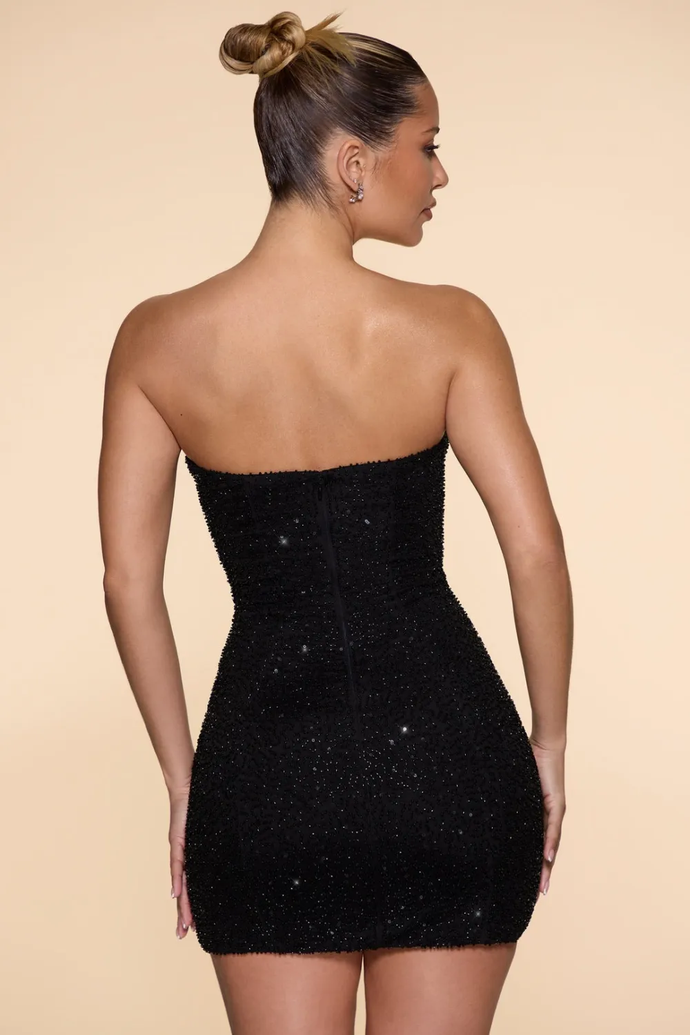 Embellished Strapless Mini Dress - Black