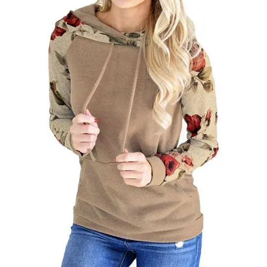 Autumn Long Sleeve Round Collar Floral Print Splice Tops coat