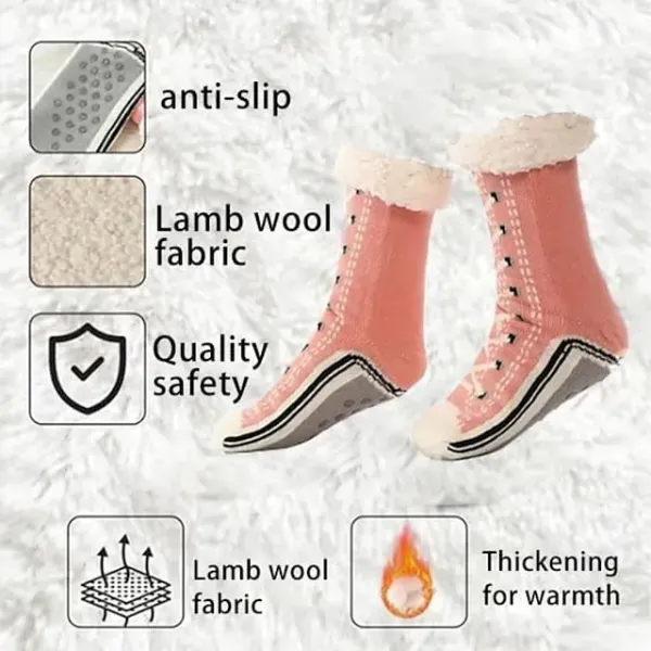 Ultra-Thick Cashmere Slipper Home Socks for Women, Non-Slip Fuzzy Home Socks with Grips, Warm Cozy Christmas Slipper Socks, Soft Inherentinct Winter Socks