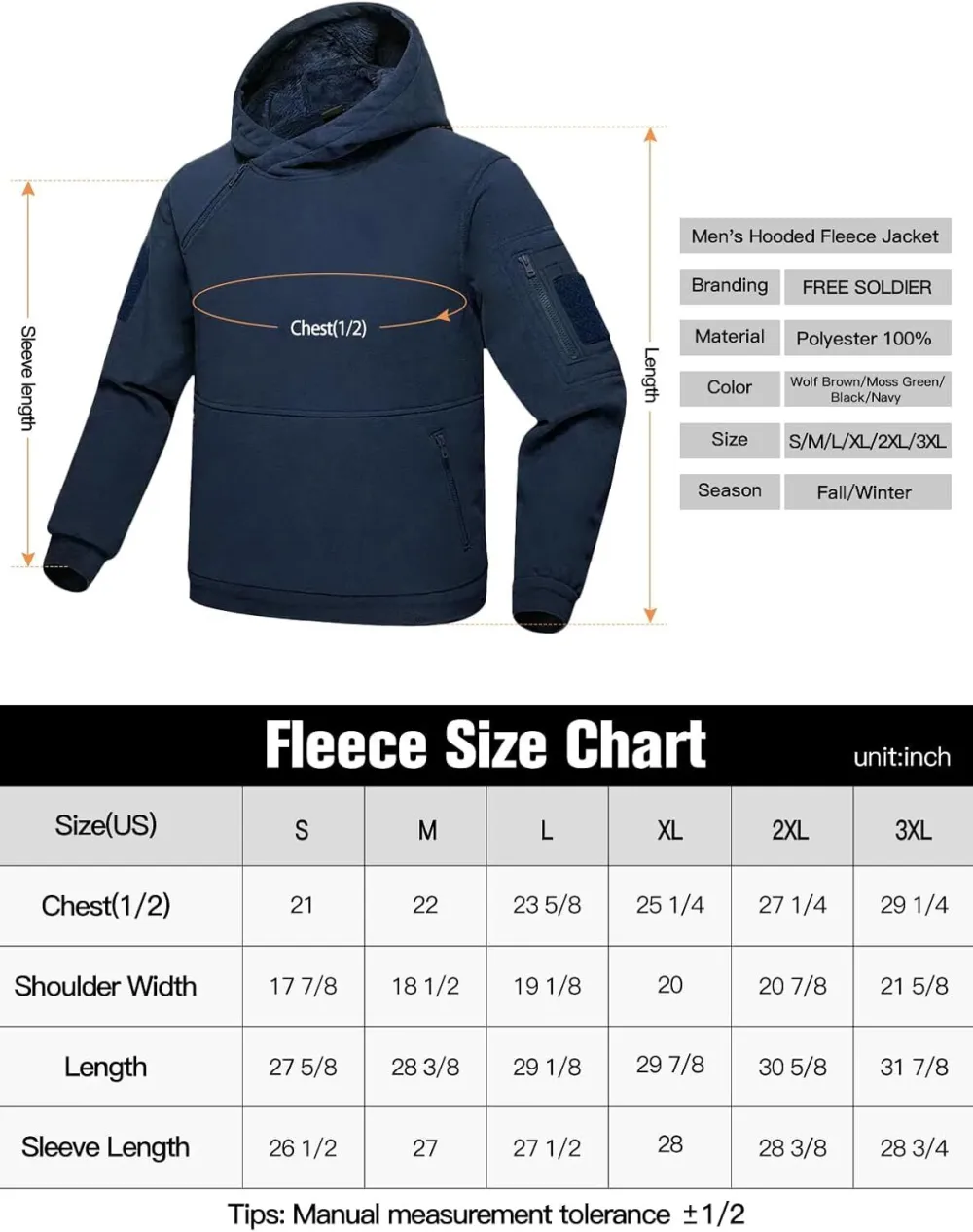 Men's Tactical Winter Fleece Pullover Hoodie Warm Long Fleece lined Hooded Sweatshirt