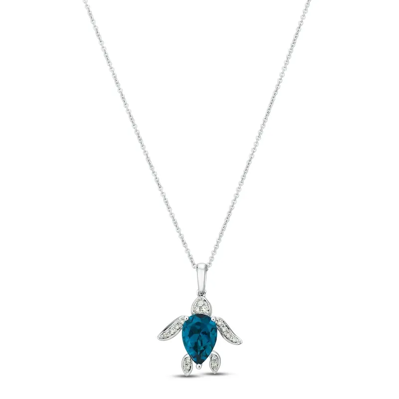 Le Vian Blue Topaz Sea Turtle Necklace 1/8 ct tw Diamonds 14K Vanilla Gold 18