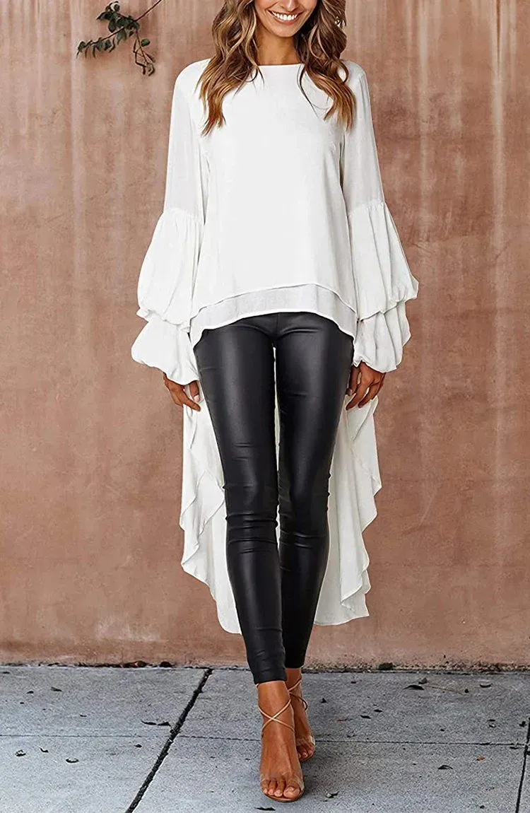 Lantern High Low Asymmetrical Irregular Hem Shirt Dress