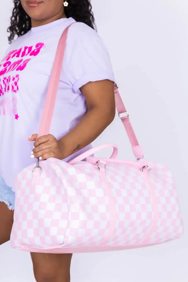 Boujee Weekend Away Pink Checkered Duffle Bag