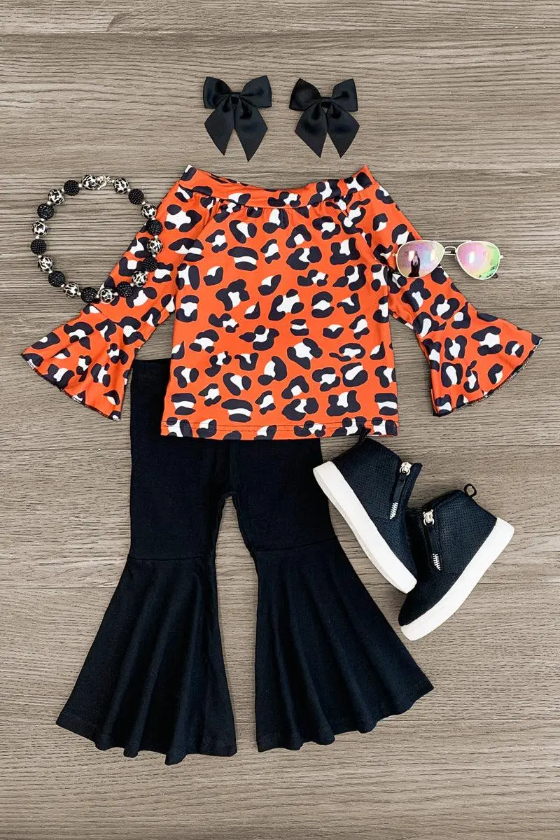 Orange Cheetah Bell Bottom Set
