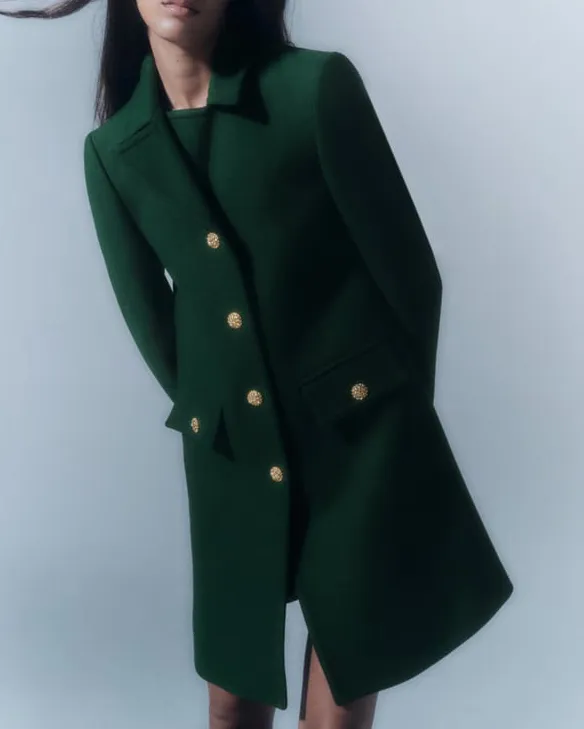 Front Buttons Lapel Coat in Green