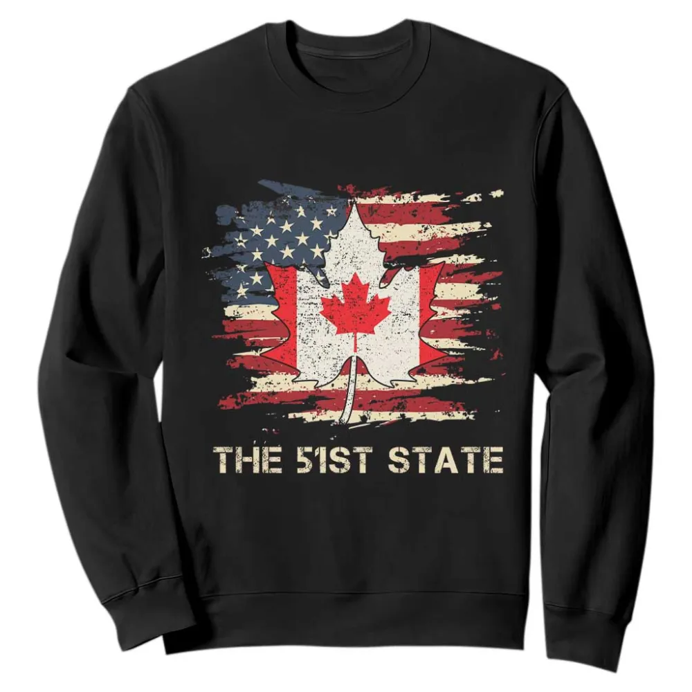Canada The 51st State Sweatshirt Canadian Maple American Flag TS09