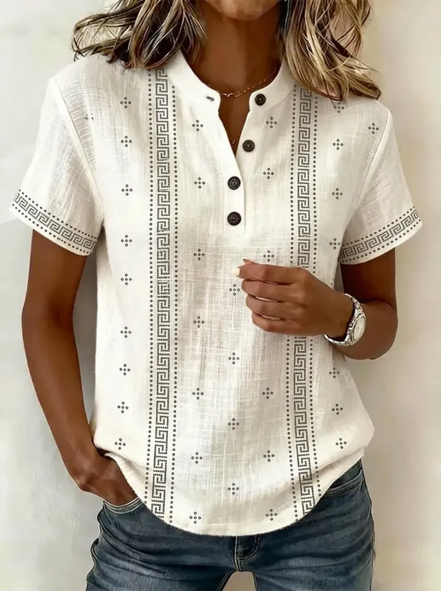 Women's Nashville Travel Geometric Pattern Printed Henley Shirt