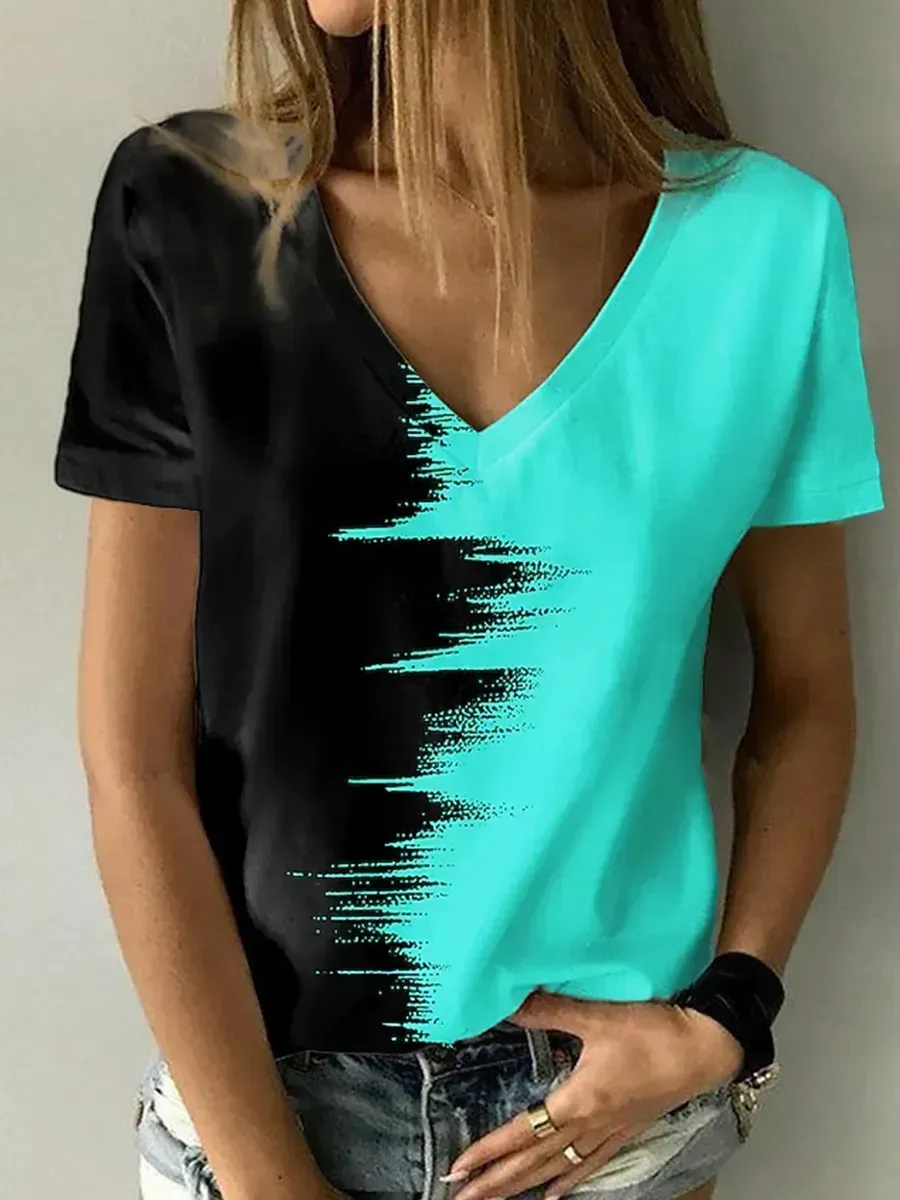 Printed V-Neck Short Sleeve T-Shirt