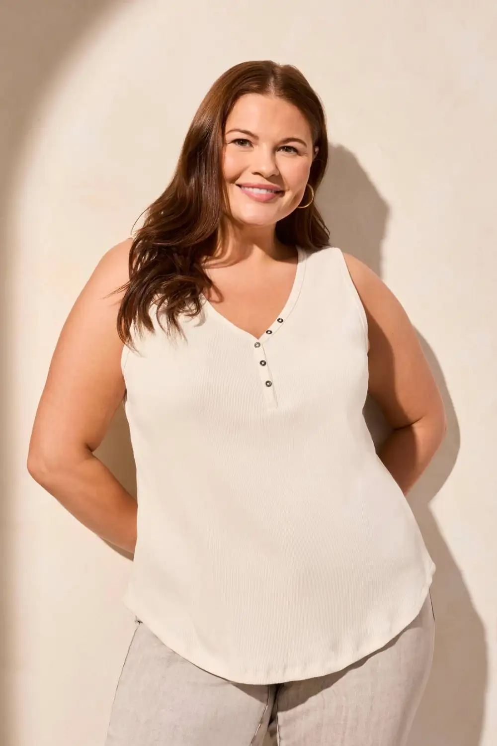 Solid Cotton Henley Tank Top-Cocomilk