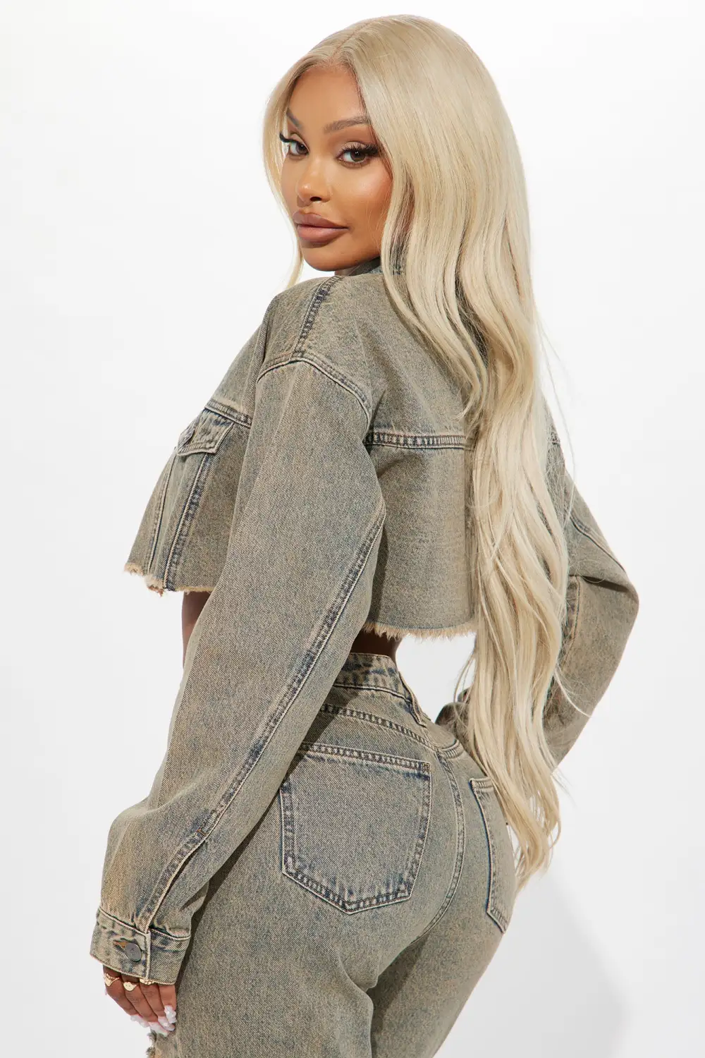 Sahara Cropped Tinted Denim Jacket - Medium Wash