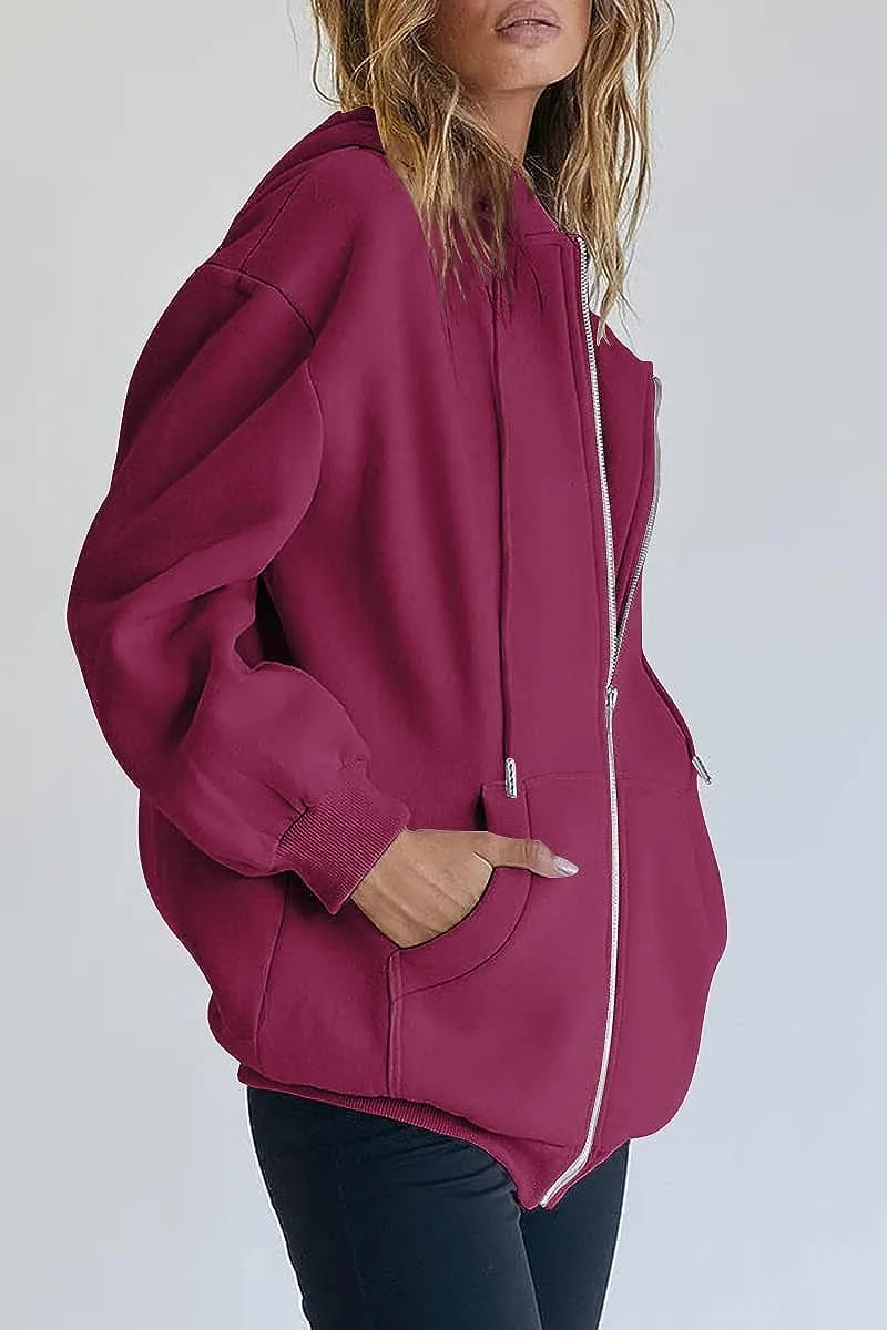 Women's Cute Hoodies Teen Girl Fall Jacket Oversized Sweatshirts Casual Drawstring Zip Up Y2K Hoodie with Pocket