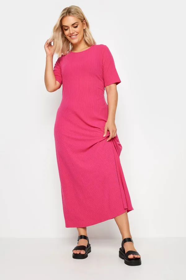 YOURS Curve Pink Ribbed Swing Maxi Dress