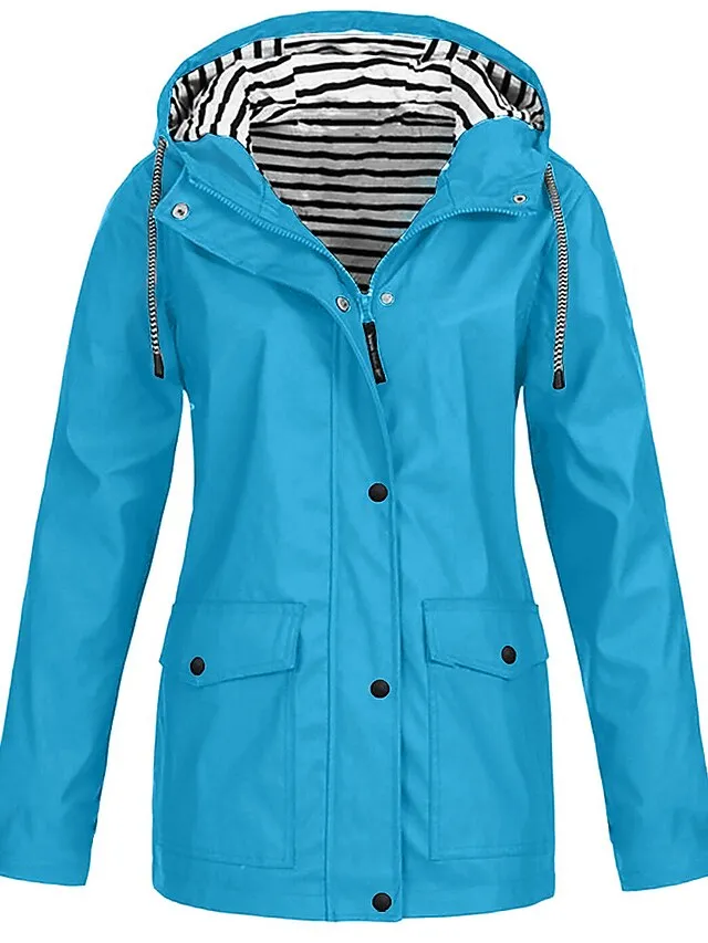 Women's Rain Jacket Fall Waterproof Outdoor Hiking Coat Zipper Windproof Hoodie Jacket Winter  Warm