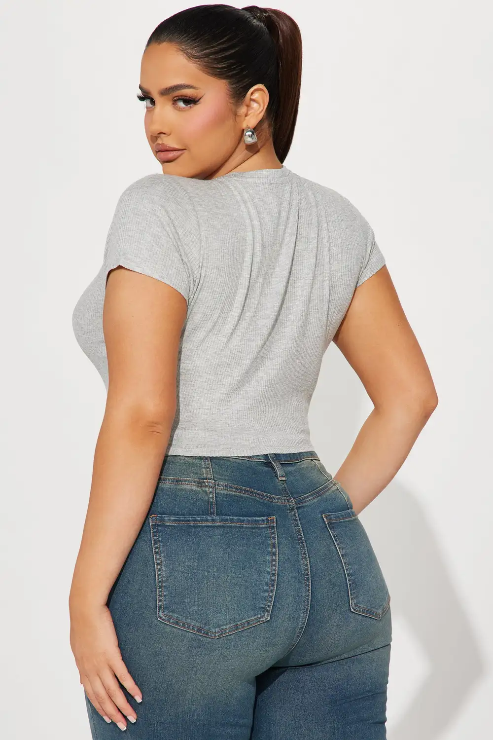 Serai Crew Neck Top - Heather Grey